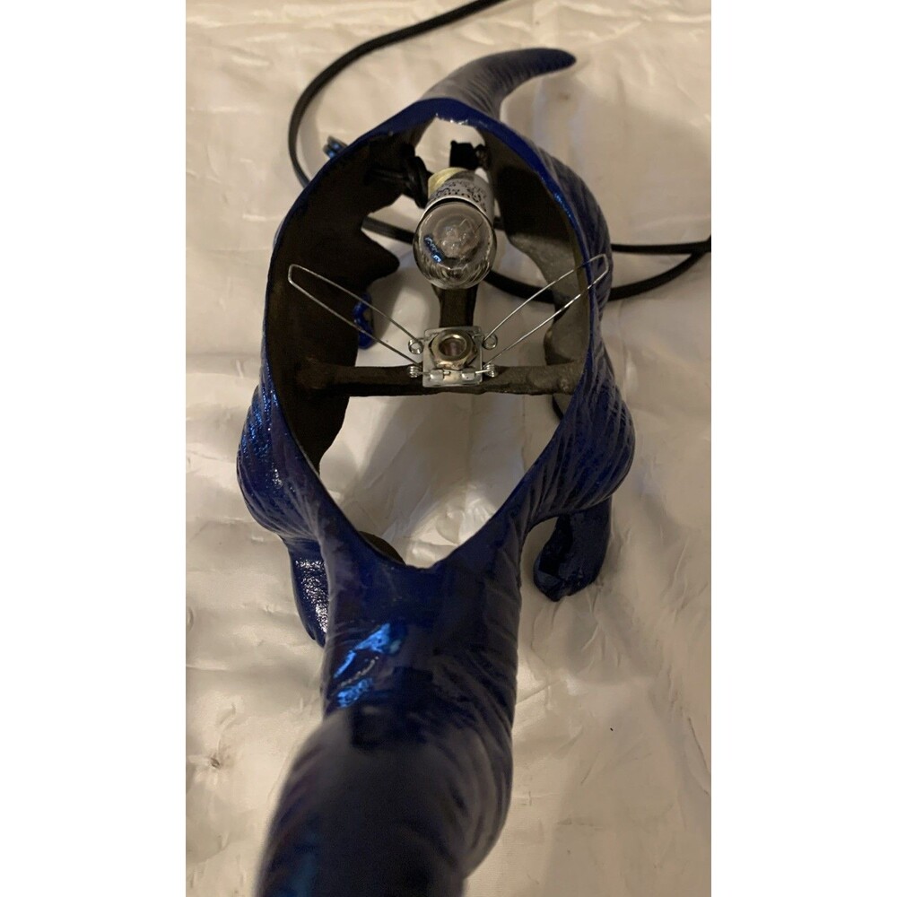 Vintage Blue Dinosaur Lamp Glass Shell Cast Metal Nightlight READ - Picture 11 of 16